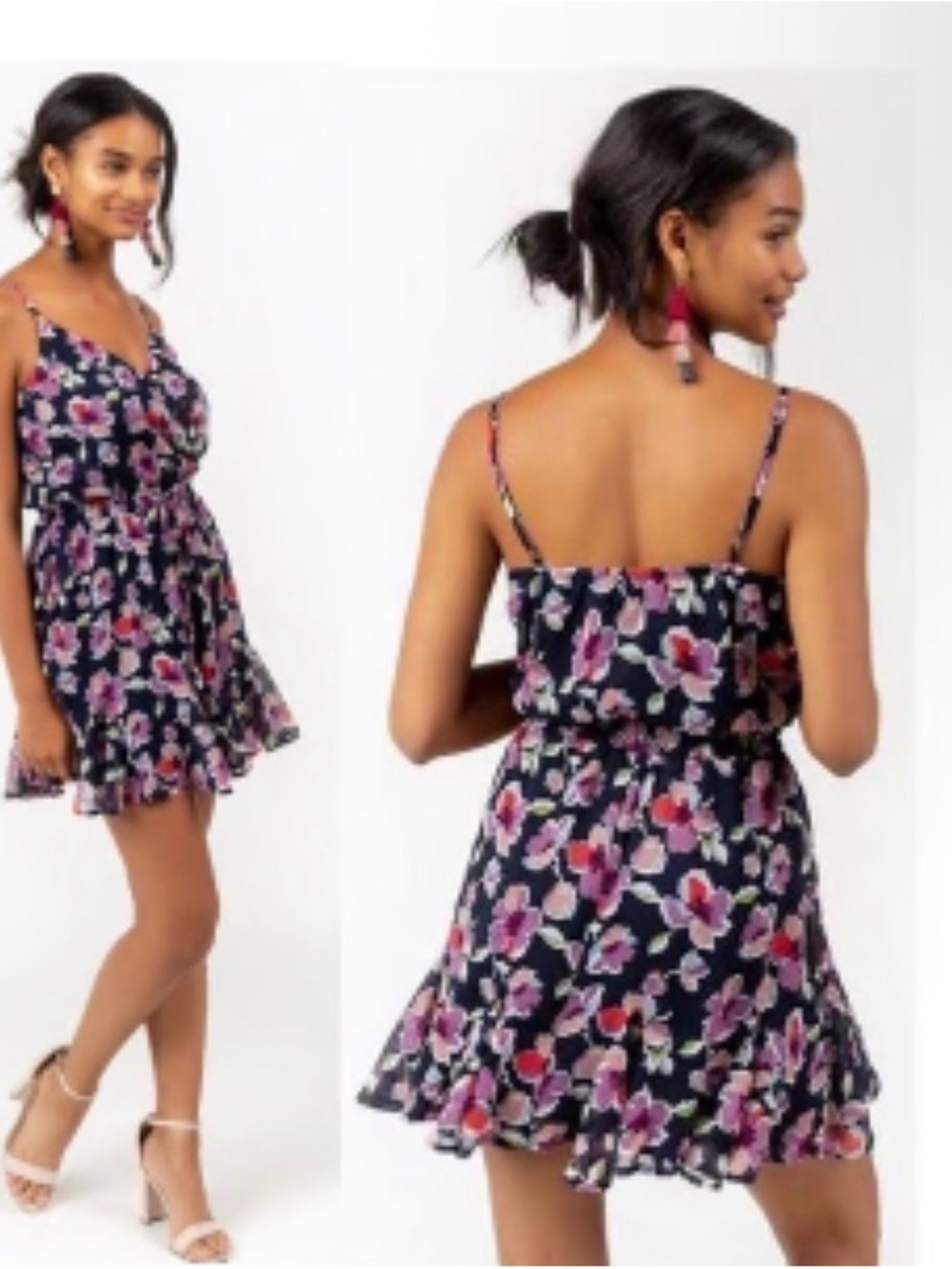 Blue Rain Navy Mini Dress with Pink Floral Print